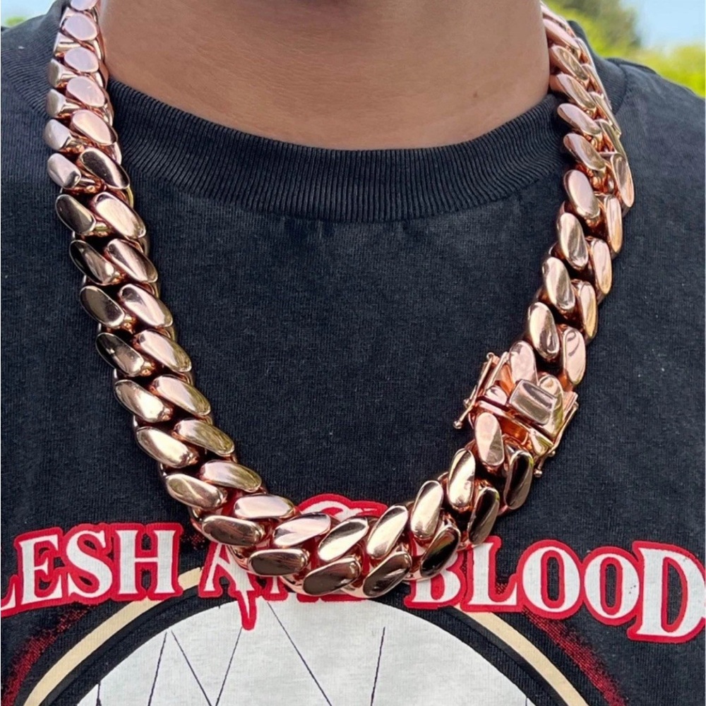 20mm Miami Cuban Link Rose Gold Plated Chain Necklace 18k & 14k